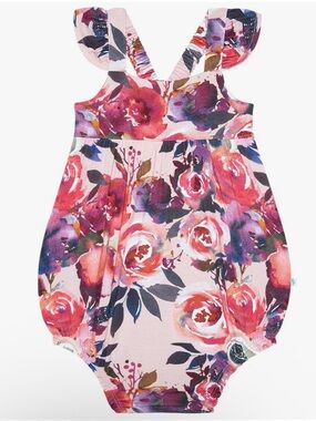 Posh Peanut bubble romper Floral Pink Baby Romper with Ruffle Straps